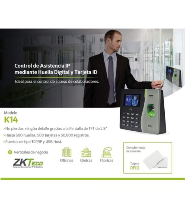Control de Asistencia Biométrico por Huella y tarjeta - Zkteco K14 PRO